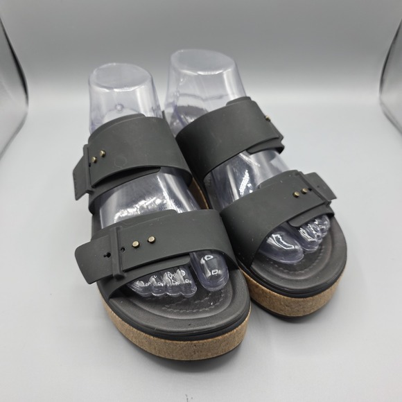 CROCS Shoes - Crocs Brooklyn Sandals Womens 10 Black Rubber Straps Slide Cork Platform Buckles